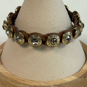 Henri Bendel Crystal & Brown Leather Braided Band Bracelet